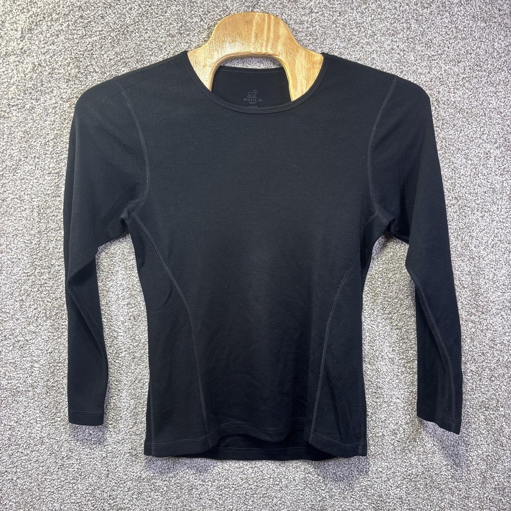 Woolx Shirt Womens Large Black Riley 100% Merino Wool Long Sleeve Base Layer